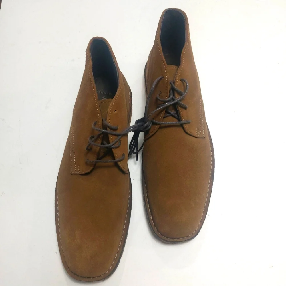 JOHNSTON & MURPHY Runnell Chukka Camel Brown Sheep Skin Shoes Size 8.5M